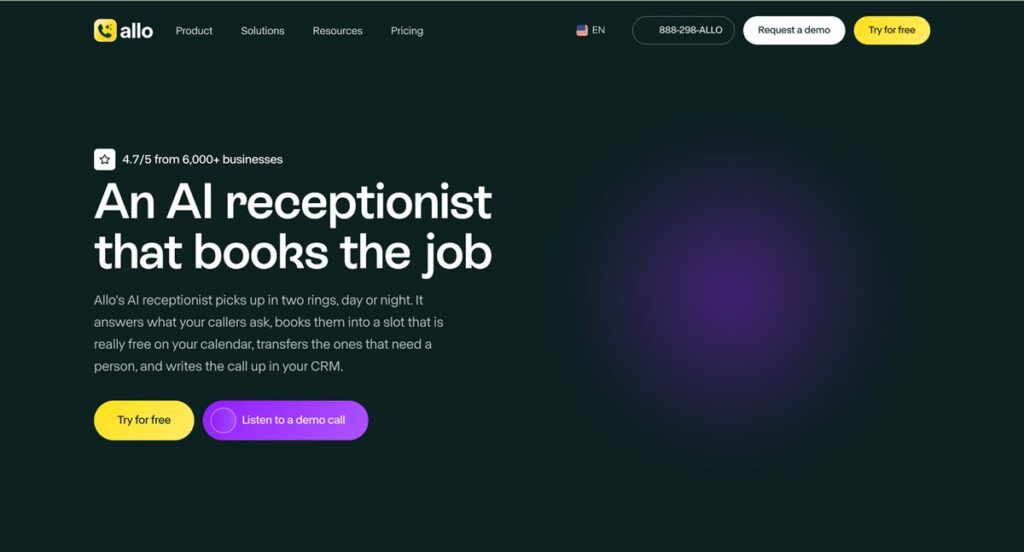 Allo AI receptionist product page