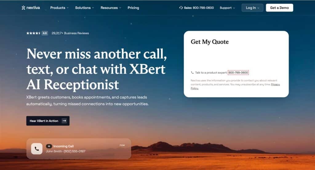 Nextiva XBert AI Receptionist product page