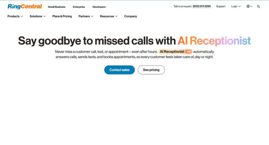 RingCentral AI Receptionist product page