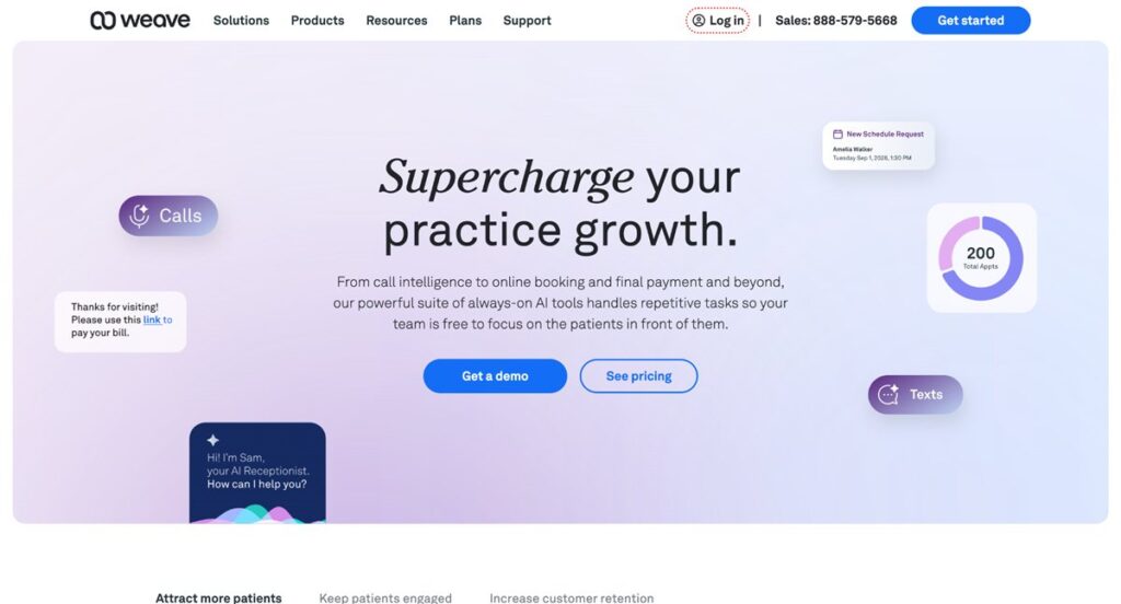 Weave patient communication platform homepage